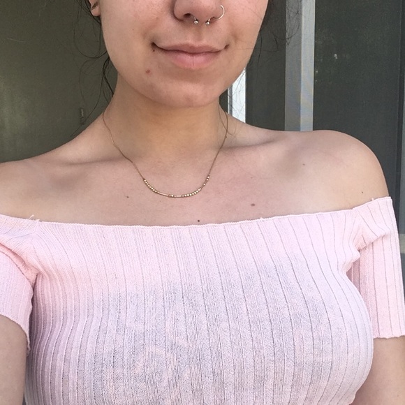 Straight neck off the shoulder baby pink top - Picture 7 of 7